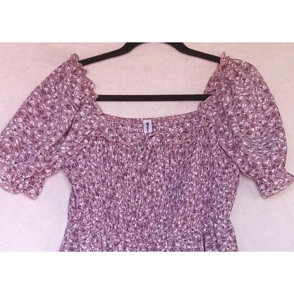 Numa Girl's Mauve Floral Print Midi Dress Square Neckline  Puff Sleeves Medium